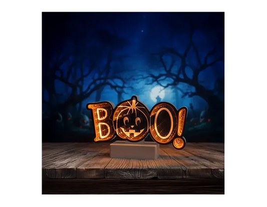 LED Battery Operated Infinity Light Boo Pumpkin 14cm x 24cm